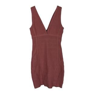Bebe Dress Women XS Pink Double V Neck Bandage Mini Bodycon Sleeveless Party Y2K